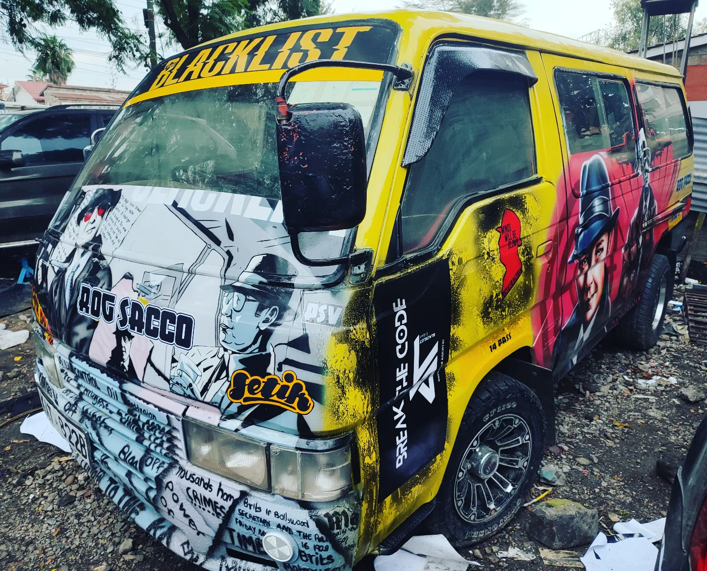 Blacklist matatu with comic airbrush art by Setik